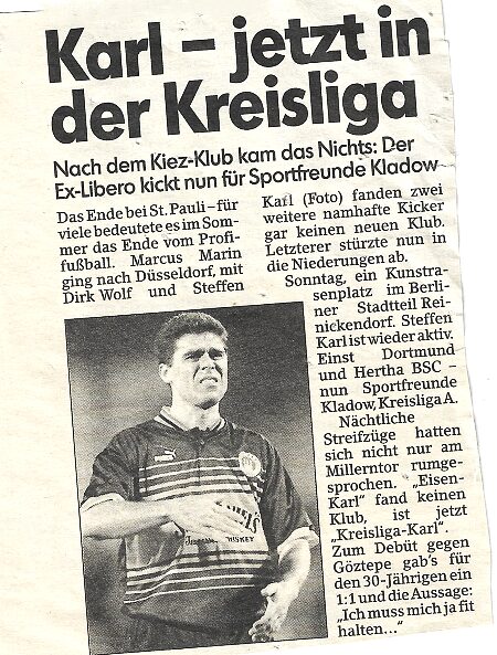 Steffen Karl kickte vom 01. Juli bis 31. Dezember 2000 für die Sportfreunde Kladow